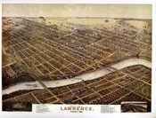 Birds Eye View of Lawrence 1880 24in x 32in Metal Frame, Glass