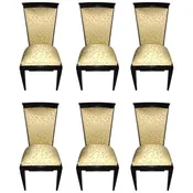 French Art Deco Ebonized Dining Chairs Set of Six