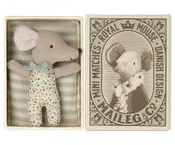 Maileg Sleepy Wakey Baby Mouse in Matchbox - blue