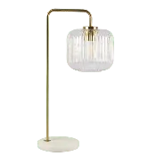 Haven Clear Glass Table Lamp, Gold Brush Metal and Marble Base, Button Control