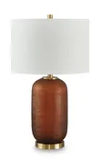 27-Inch Amber Glass Table Lamp with Goldtone Accents