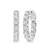 14K White Gold 21MM Inisde-Out Diamond Hoop Earrings