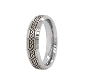 6mm Flat Shaped Tungsten Ring with Matte Center, Polished Beveled Edges and Celtic Engravings