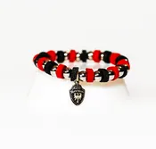 Beaded Bracelet Ferrari Red and Black Leather with Stainless Beads