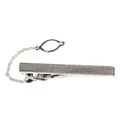 2 1/2 Mesh Face Long Silver Tie Bar with Chain