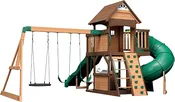 Backyard Discovery Cedar Cove Cedar Wood Swing Set with Spiral Tube Slide,...
