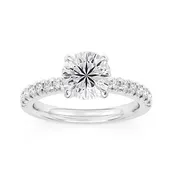100 Facet Round Lab Grown Diamond Engagement Ring with Straight Line Band in 14k White Gold