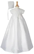 Girls 32″ Cotton Sateen Christening Gown with Rosette Covered Bodice — Lemonllamakidsboutique