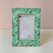 Handmade Green Leaf Bone Inlaid Picture Photo Frame: 4"x6"