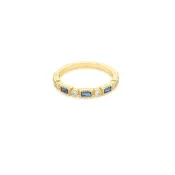 0.35ct Natural Diamond & Sapphire Modern Classic Milgrain Band Minimalist Ring 14K Yellow Gold