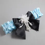 Alice Blue and Black Satin Wedding Garter / Blue and Black Wedding Garters / Daphne # (305-305-123)-01-B01-M38