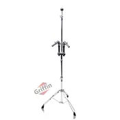Double Tom Drum Stand with Cymbal Boom Arm by Griffin | Premium Percussion Set Hardware with Dual Drum Mounts|Medium Duty Tom Holder with Double Braced Tripod Legs|Accommodates All Standard Cymbals