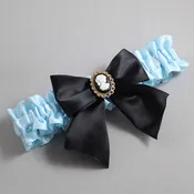 Alice Blue and Black Satin Wedding Garter / Blue and Black Wedding Garters / Amy # (305-305-123)-01-B01-M15