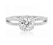 14K “Luminaire” Cushion Halo Split Shank Diamond Engagement Ring