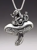 Alice in Wonderland's  Caterpillar and Mushroom Pendant - Sterling Silver