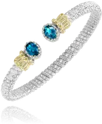 14KY/SS DIAMOND & LONDON BLUE TOPAZ OPEN BANGLE BRACELET