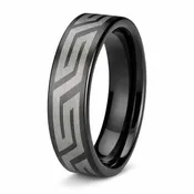 Black Tungsten Ring with Aztec Design -6mm