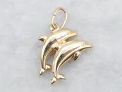 10K Gold Jumping Double Dolphin Pendant