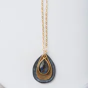 14K Gold Fill, Labradorite, Yellow Bronze, Darkened Sterling Silver Mixed Metal Petal Necklace