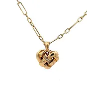 14K Yellow Gold 0.25Ctw Puffy Heart Pendant Link Chain 26"