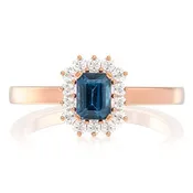 0.30ct Emerald Cut Sapphire Halo Diamond Engagement Ring