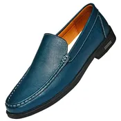 Men's Navy Blue Slip-On Loafers with Metal Bit Detail and Moc Toe