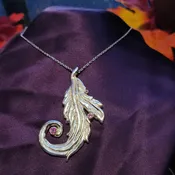 Silver, 14KT Gold &amp;  Garnet Amaranth Scroll Pendant