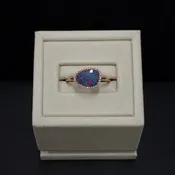 14k Rose Gold Black Opal and Diamond Ring