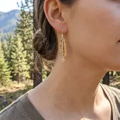 Copper, Silver Mokume-Gane Sway Earrings with Oregon Sunstone