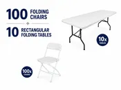 100 Folding Chairs & 10 Rectangular Folding Tables Bundle