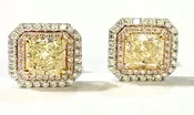 18K 3.26CT Fancy Yellow Diamond and .90ct Side Diamond Earrings