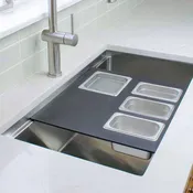 18" Black 4 Bowl Serving Board (4-BOWL-SET-BL) - Workstation Sink Accessory