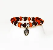 Beaded Bracelet Light and Dark Brown Leather with Stainless Beads