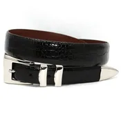Alligator Embossed Calfskin Belt With 4pc Buckle Set - Black