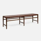 64″L Woven Leather and Wood Bench