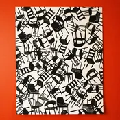 musical chairs - single linoleum print on white