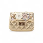 Doe a Dear - B1222 Floral Appliques Shinny Quilted Purse (5 Colors)