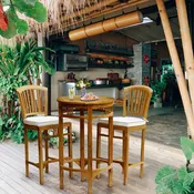 3 Piece Teak Wood Armless Orleans Bar Table/Chair Set With Cushions