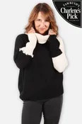2 Tone Turtleneck Sweater - Black & Stone