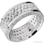 10 mm wide/High Bevel/14K White Gold band with a Bevel Eternity arrangement of 01 carat Round Diamond stones in a Bead setting and featuring a a 3 Row Eternity arrangement of 03 carat Round Diamond stones in a Bead Channel setting