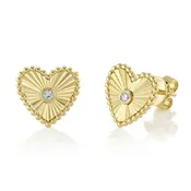 0.04CT DIAMOND BEZEL RIBBED HEART STUD EARRING