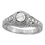 14K Gold Antique Reproduction for Round Brilliant Cut Center diamond
