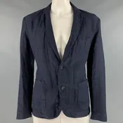 120% LINO Size 46 Navy Linen Notch Lapel Sport Coat