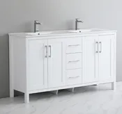 60" Vanity Freestanding with 4 doors and three drawers. White Matt