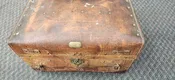 Antique Leather Travel Trunk Marked Brass Front Hinge
