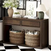 55  Rustic Console Table with Drawers and Open Shelf for Living Room
