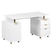 Elegant Executive Desk with Gold Accents, 3 Drawers, and Cabinet with Adjustable Shelf and Ventilation