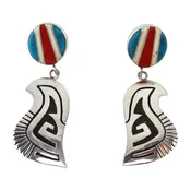 Abraham Begay - Navajo - Contemporary Multi-Stone Inlay and Sterling Silver Overlay Post Earrings(J16036)