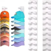 1 Pack Hat Organizer for Baseball Caps, Strong Adhesive Hat Rack for Wall, Multi-layer Hat Hooks Storage for 10 Hats, Hat Holder Hanger for Door, Bedroom, Closet