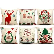6 Packs Christmas Pillows Covers 18 X 18 Christmas Décor Santa Claus Pillow Covers Christmas Decorative Throw Pillow Case Sofa Home Décor